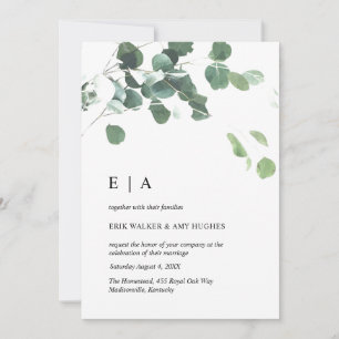 Water color eucalyptus leaves pari invitation