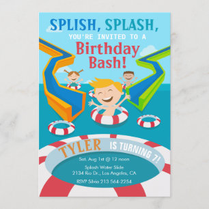 Water Park Boys Swimming Birthday Party Invitation