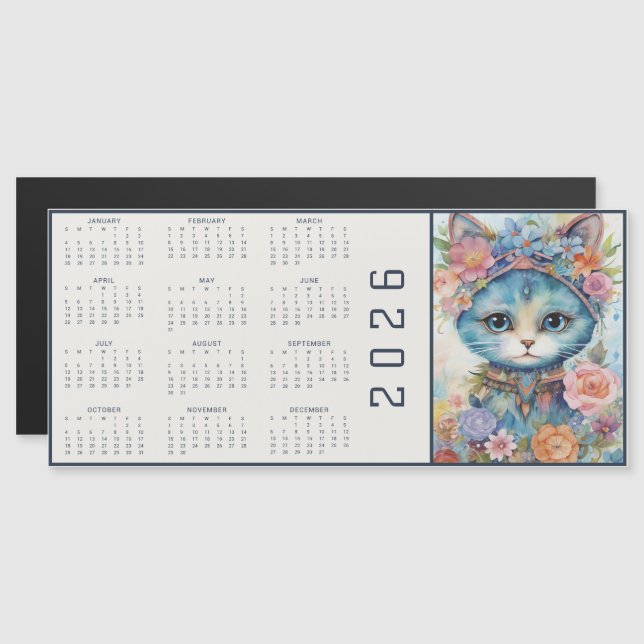 Watercolor Abstract Cat Dressed Florals Calendar (Devant / Derrière)