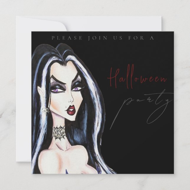 Watercolor Adult Black Halloween Party Invitation (Devant)