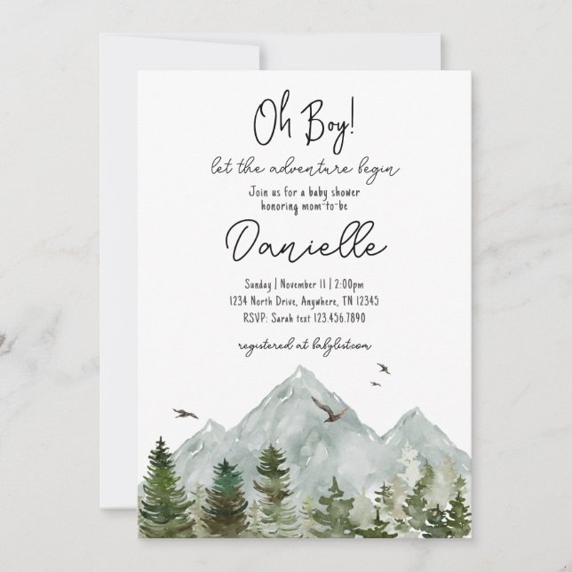 Watercolor Adventure Forest Baby shower Invitation (Devant)