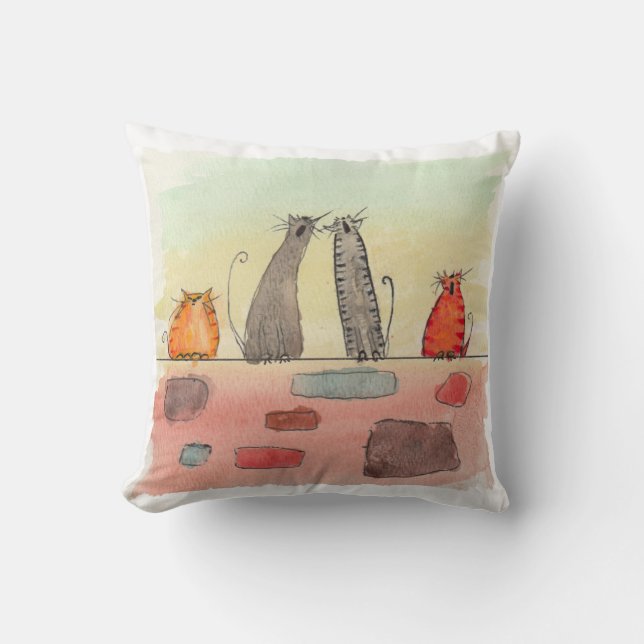 Watercolor Alley Cats Coussin (Recto)