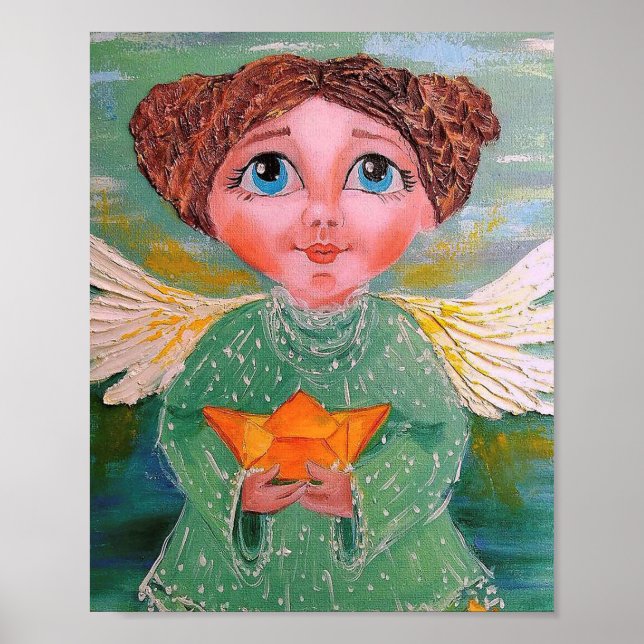 Watercolor Angel Art Print Painting Poster (Devant)