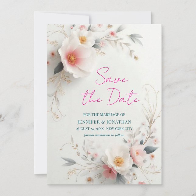 Watercolor Aquarell Floral Script Save The Date (Devant)