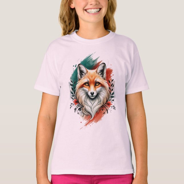 Watercolor Art - Elégant T-shirt Fox mystique (Devant)
