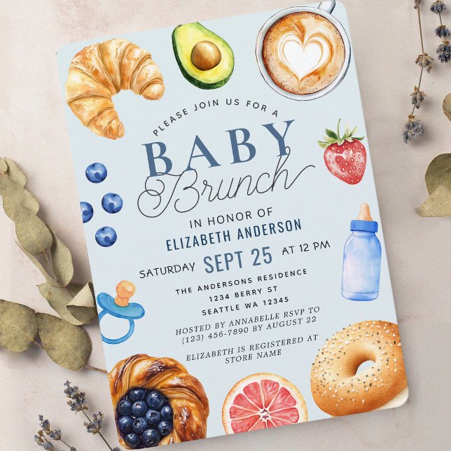 Watercolor Baby Brunch Boy Baby Shower Invitation (Créateur téléchargé)