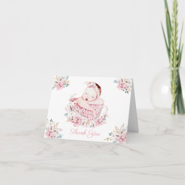 Watercolor Baby Girl Merci Cartes (Devant)