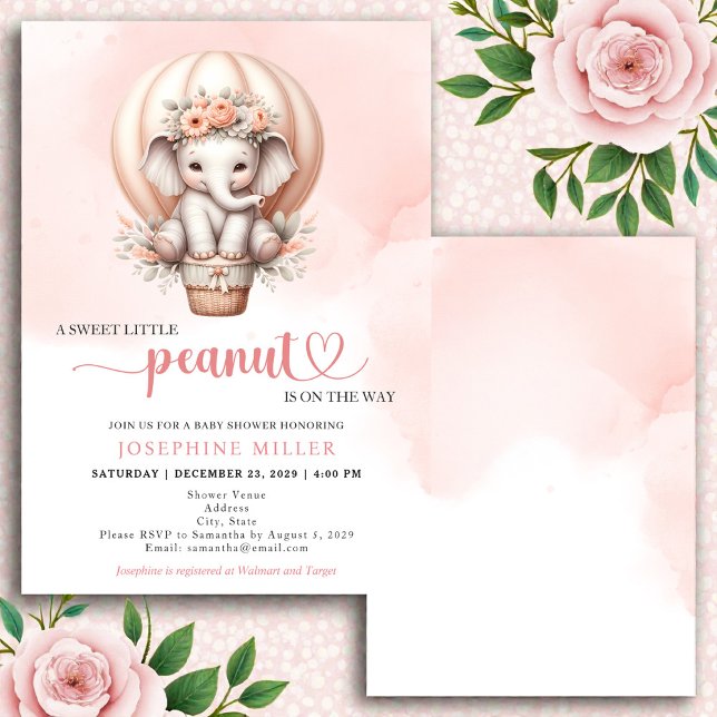 Watercolor Baby Shower Peach Elephant Invitation (Créateur téléchargé)