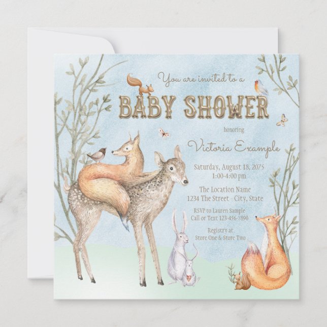 Watercolor Baby shower Woodland Invitation (Devant)