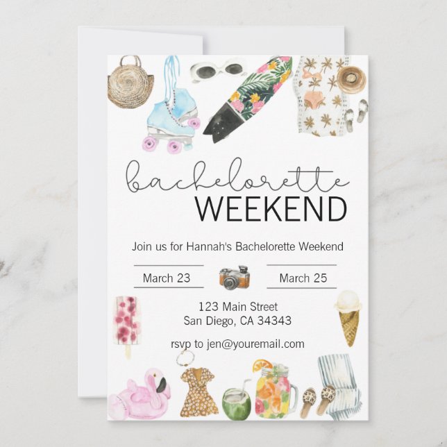 Watercolor Bachelorette Weekend Invitation (Devant)