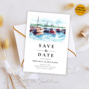 Watercolor Bateau Mariage Enregistrer la date Invi