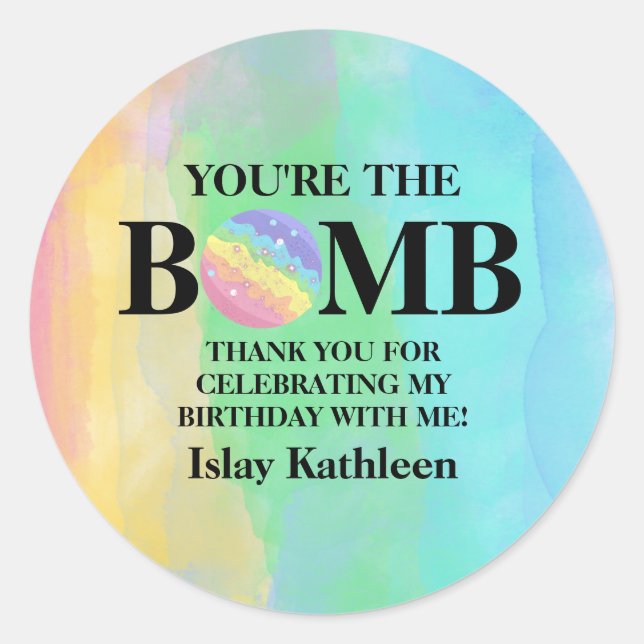 Watercolor Bath Bomb Birthday Sticker (Devant)