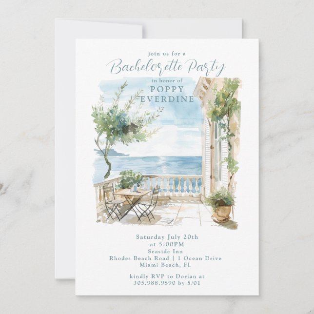 Watercolor Beach Bachelorette Party Invitation (Devant)
