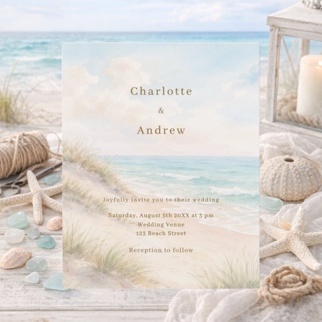 Watercolor beach coatal modern wedding invitation (Créateur téléchargé)