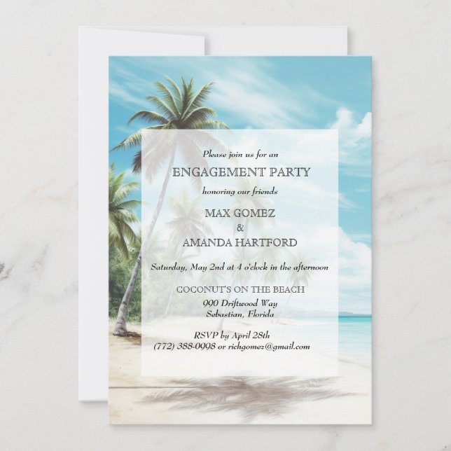 Watercolor Beach Engagement Party Invitation (Devant)