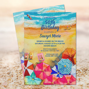 Watercolor Beach Invitations de fête d'anniversair