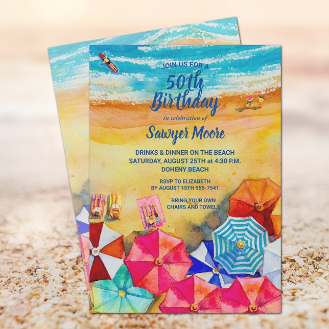 Watercolor Beach Invitations de fête d'anniversair (Créateur téléchargé)