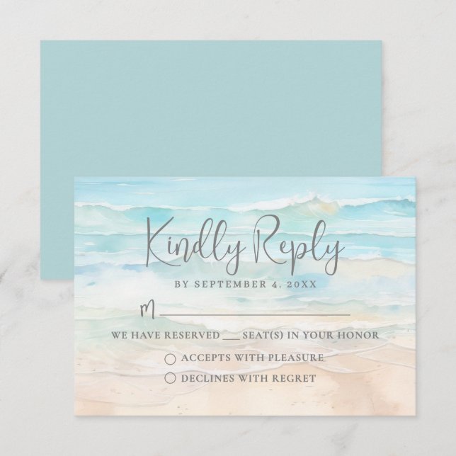 Watercolor Beach Wedding RSVP Reply Card (Devant / Derrière)