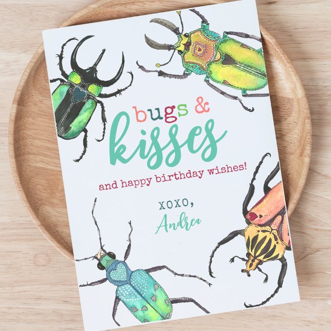 Watercolor Beetles Buissons et Baisers Carte d'ann (Créateur téléchargé)