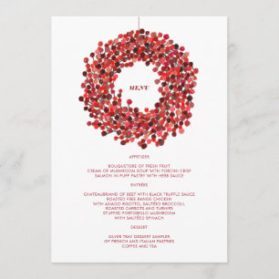 Watercolor Berries Wreath Christmas Holiday Menu