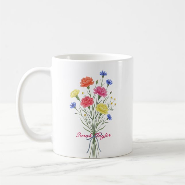 Watercolor Birth Flower Carnation Personalized Mug (Gauche)