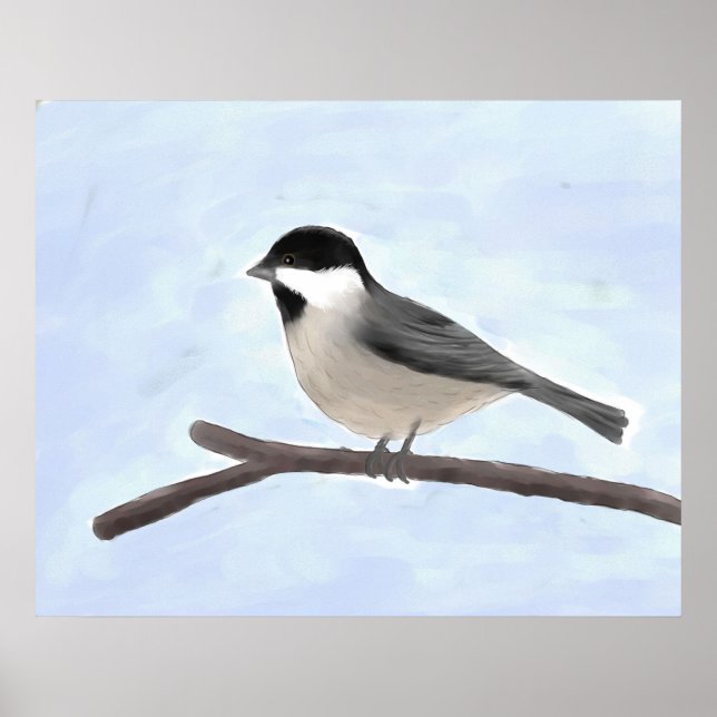 Watercolor Black-capped Chickadee Poster Print (Devant)