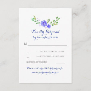 watercolor bleu fleurs mariage cartes RSVP