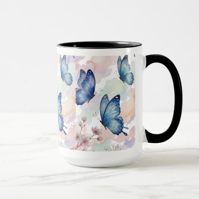 Watercolor Blue Butterflies Mug Design – Elegant  (Droite)
