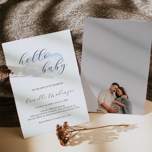 Watercolor Blue Cloud Baby shower Photo invitation (Créateur téléchargé)