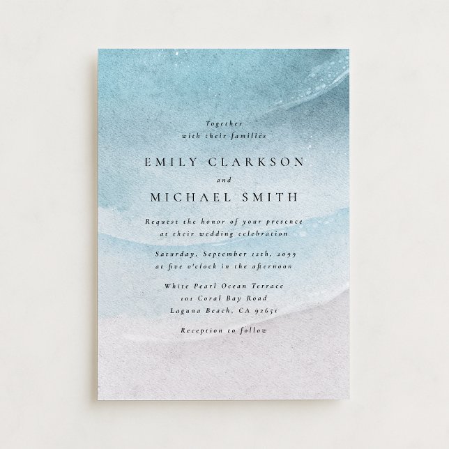 Watercolor Blue Coastal Beach Wedding Invitation (Créateur téléchargé)