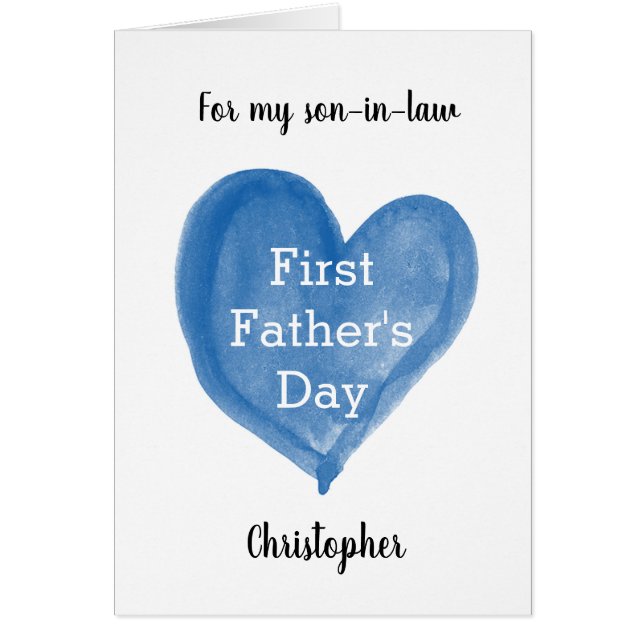 Watercolor Blue Heart 1st Father's Day Son-in-Law (Devant)