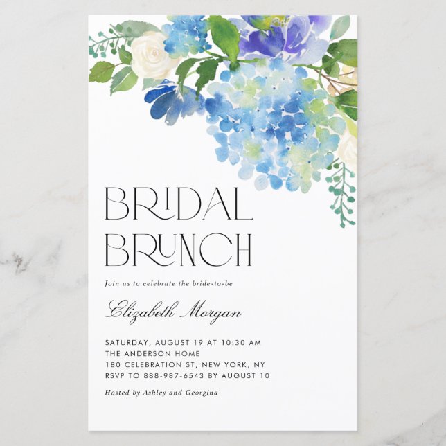 Watercolor Blue Hydrangea Bridal Brunch Invitation (Devant)