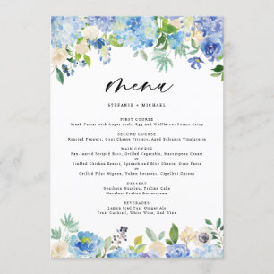 Watercolor Blue Hydrangea Menu Mariage
