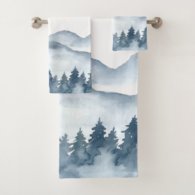 Watercolor Blue Mountains Trees (En situation)