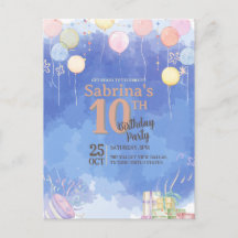 Watercolor Blue Sky Balloon Invitation Postcard