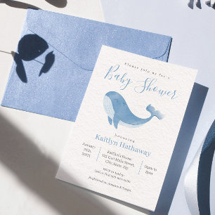 Watercolor Blue Whale Baby shower Invitation