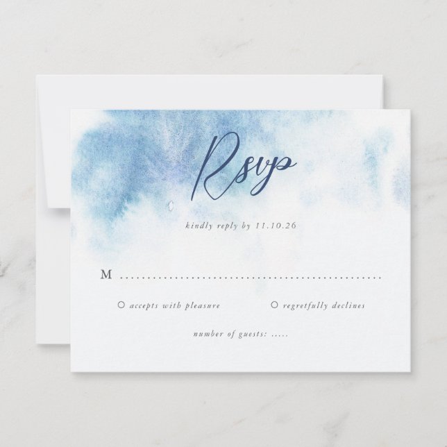 Watercolor Blue Winter Wedding RSVP Card (Devant)
