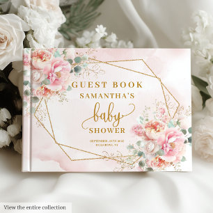 Watercolor blush rose baby shower fille livre d'or