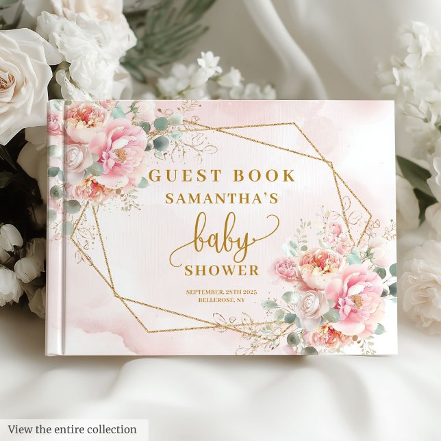 Watercolor blush rose baby shower fille livre d'or (Watercolor blush pink baby shower girl guest book)