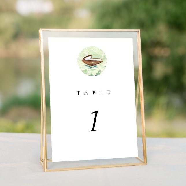 Watercolor Boat Nautical 5x7" Mariage Numéro de ta (Watercolor boat Positano Italy Destination wedding suite elegant table number sign.)
