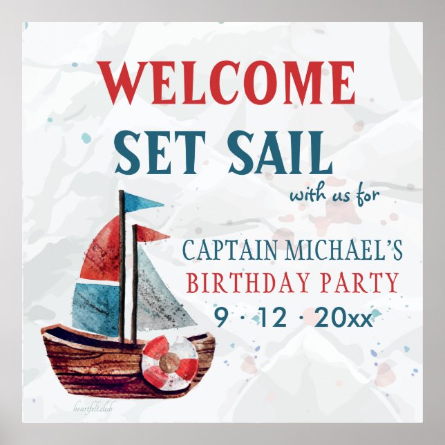 Watercolor Boat Welcome Poster (Devant)