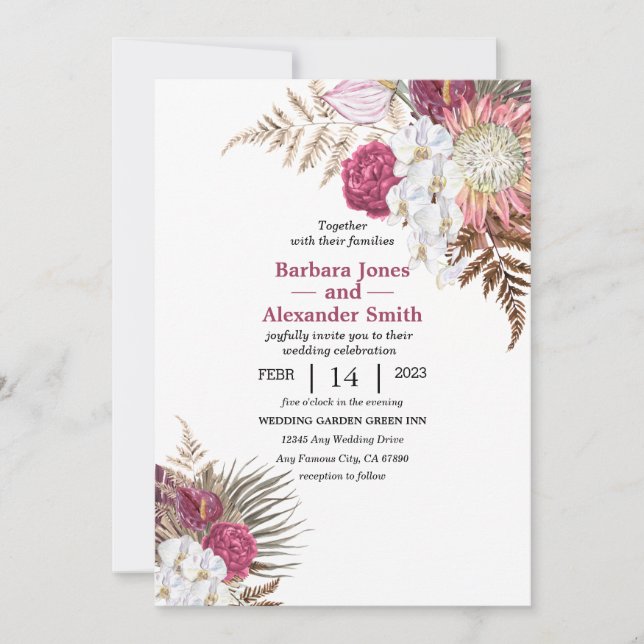 Watercolor Boho Bouquet Invitation (Devant)