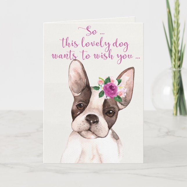 Watercolor Boston Terrier Dog Bonne carte d'annive (Devant)