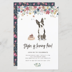 Watercolor Boston Terrier Dog Invitation d'anniver