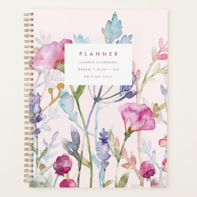 Watercolor Botanical Pastel Floral Planner (Devant)