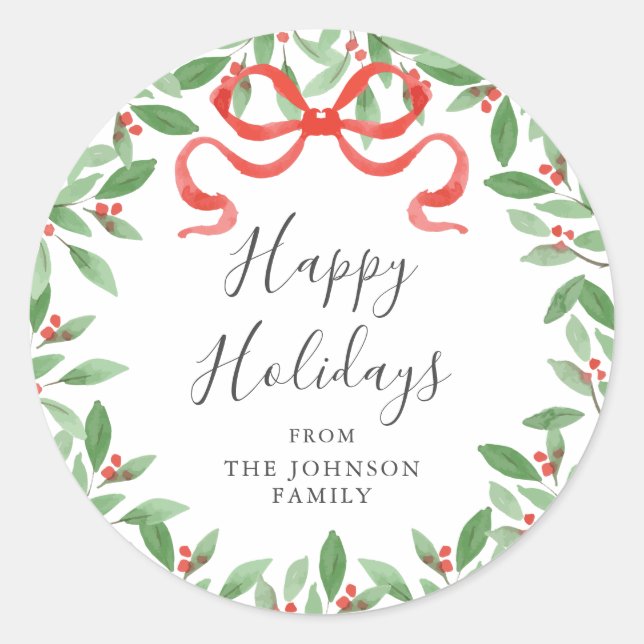 Watercolor Bow Personalized Gift Sticker (Devant)