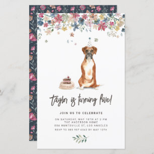 Watercolor Boxer Chien Anniversaire Fête Invitatio