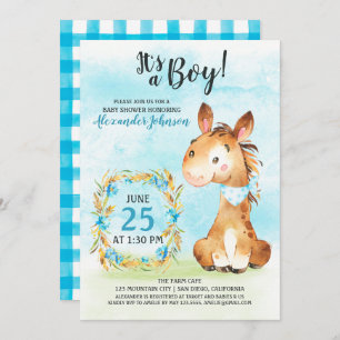 Watercolor Boy Horse Baby shower Farm Invitation