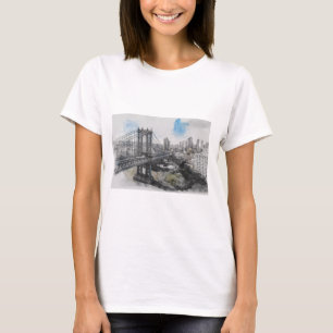 Watercolor Brooklyn Bridge T-Shirt - NYC Cityscape
