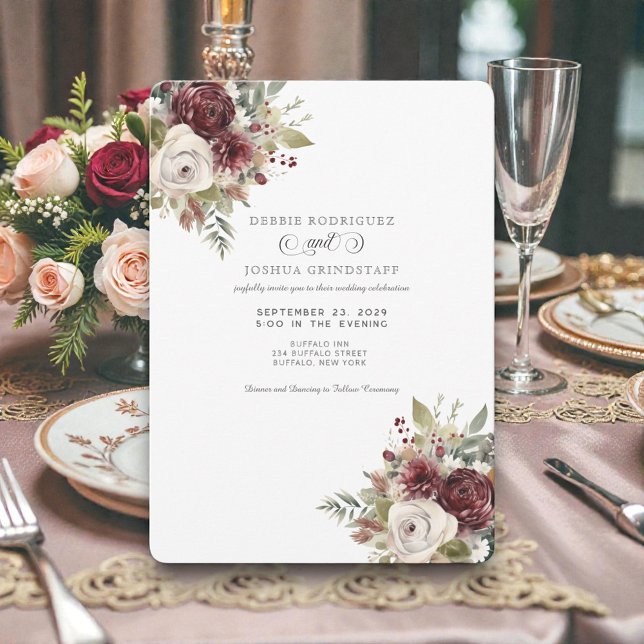 Watercolor Burgundy Floral Wedding Invitation  (Créateur téléchargé)